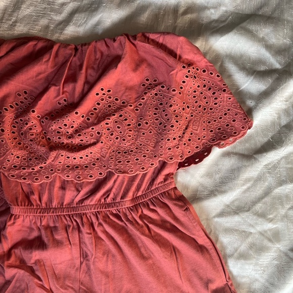 American Eagle Outfitters Coral Off-Shoulder Romper - Picture 2 of 7
